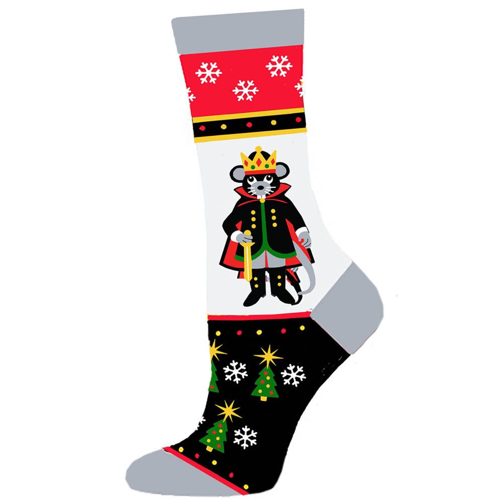 Classic Mouse King Holiday Background Black White and Red Sock